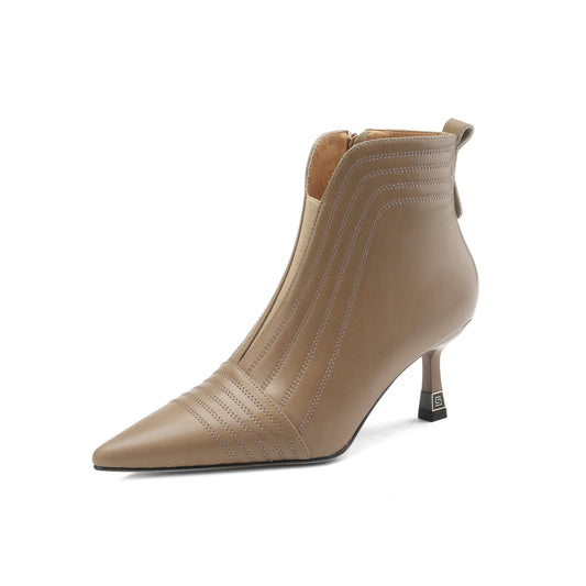 Nine Seven Women's Genuine Leather Handmade Side Zip Up Pointed Toe Ankle Boots