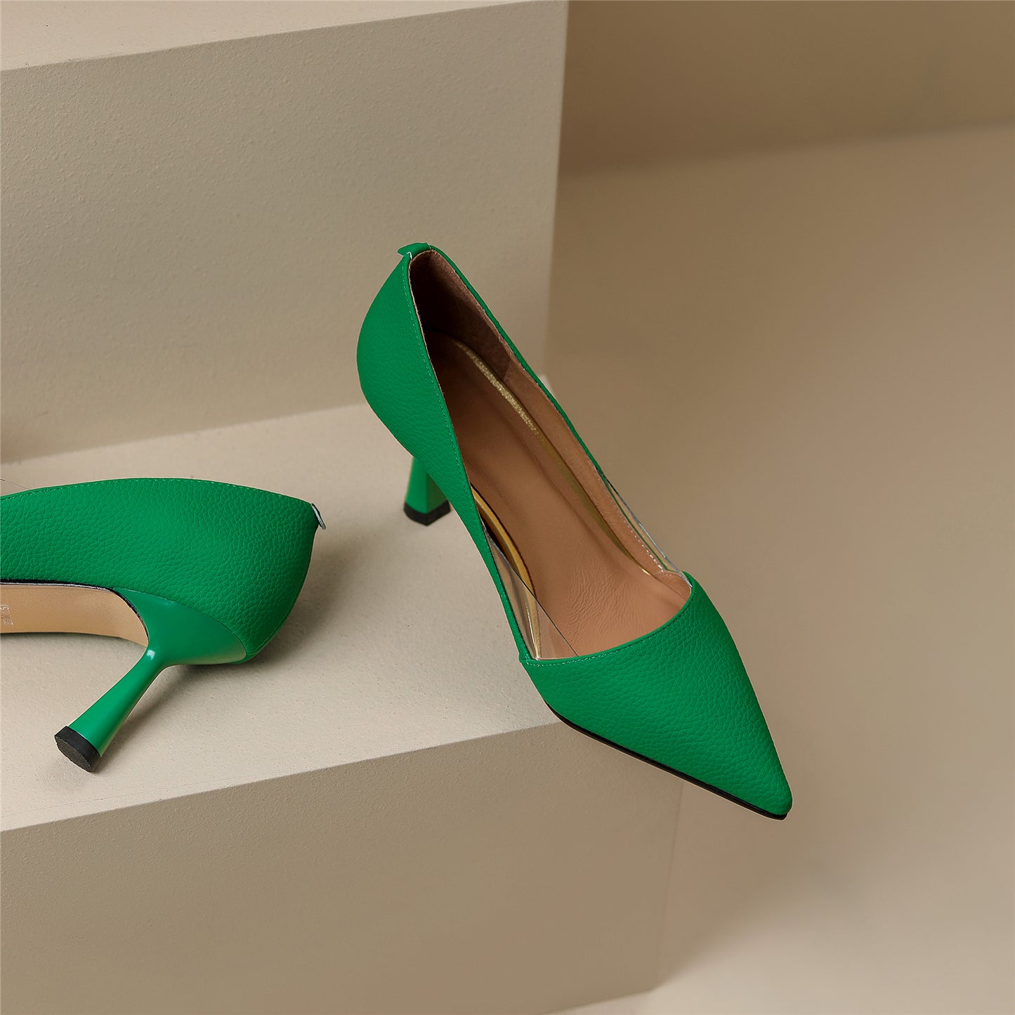 Nine Seven Genuine Leather Women's Handmade Pointy Toe Kitten Heel Slip On Loafer Pumps