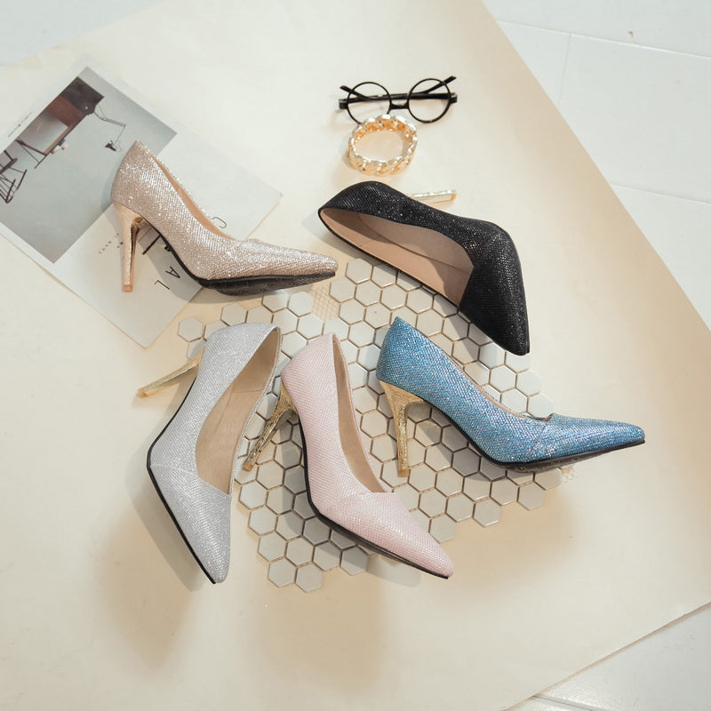 Nine Seven Women's Handmade Pointed Toe Glitter Stiletto Heel Weeding Pumps Shoes