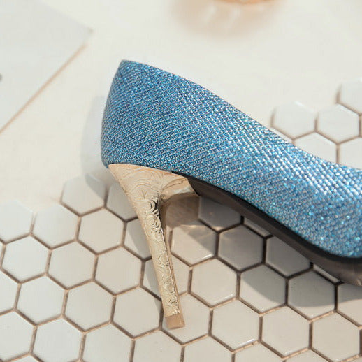 Nine Seven Women's Handmade Pointed Toe Glitter Stiletto Heel Weeding Pumps Shoes