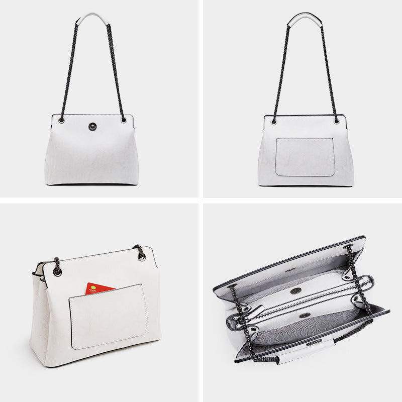 Nine Seven Genuine Leather Women's Chain Strap Shoulder Bag with Outside Pocket