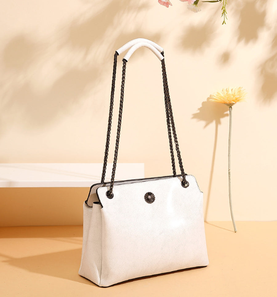 Nine Seven Genuine Leather Women's Chain Strap Shoulder Bag with Outside Pocket