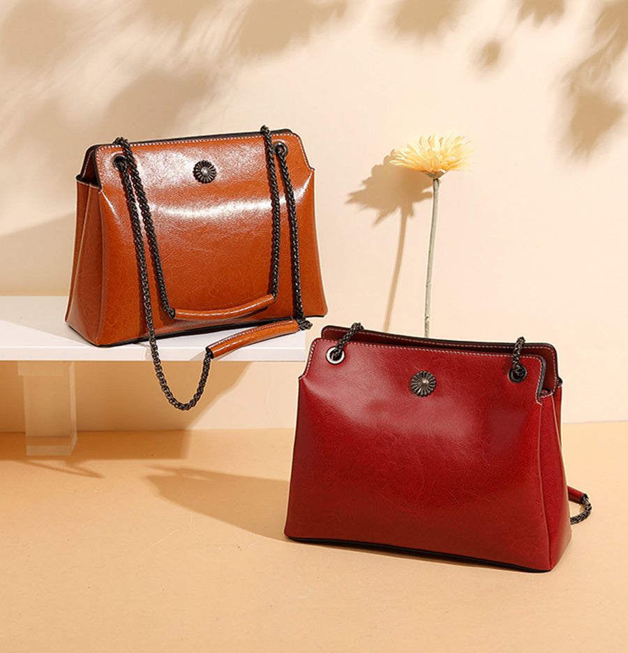 Nine Seven Genuine Leather Women's Chain Strap Shoulder Bag with Outside Pocket