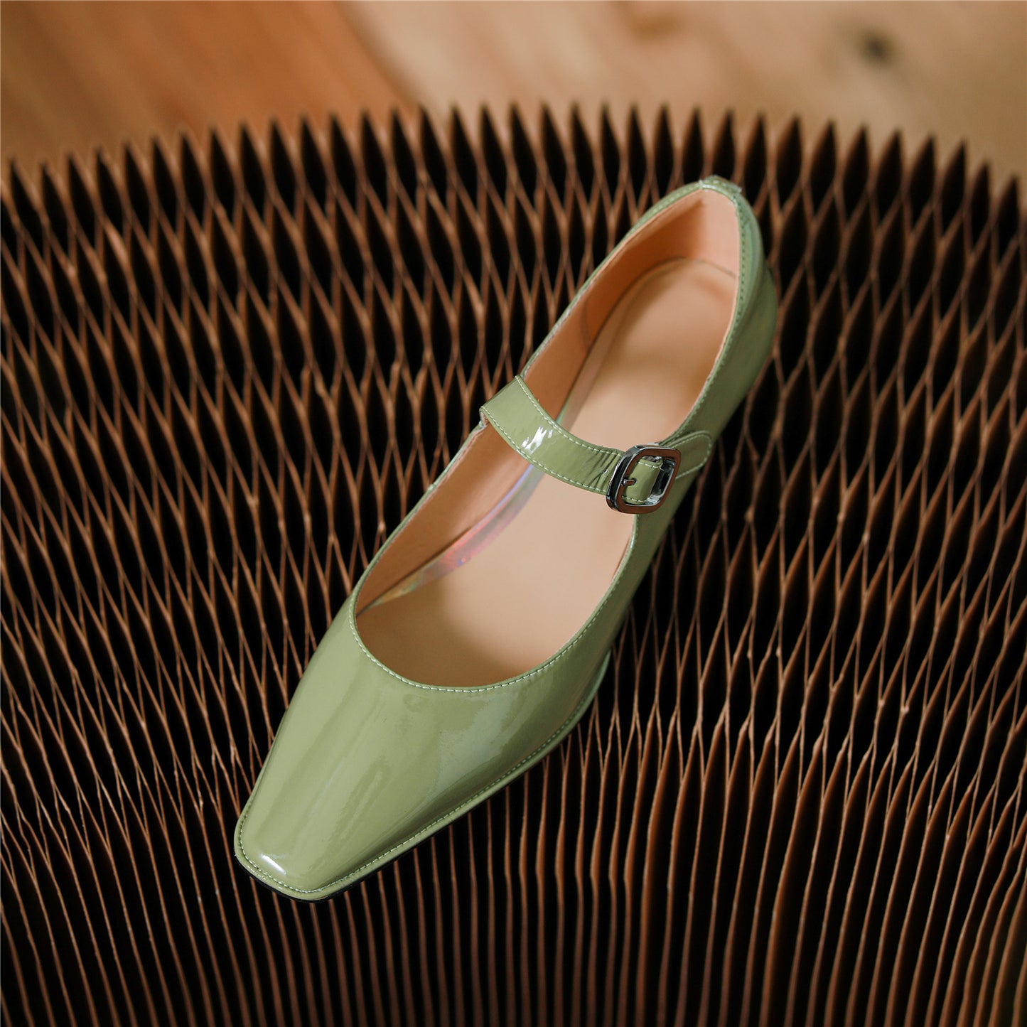 Nine Seven Glossy Patent Leather Women's Handmade Chunky Heel Square Toe Buckle Mary Jane Pumps