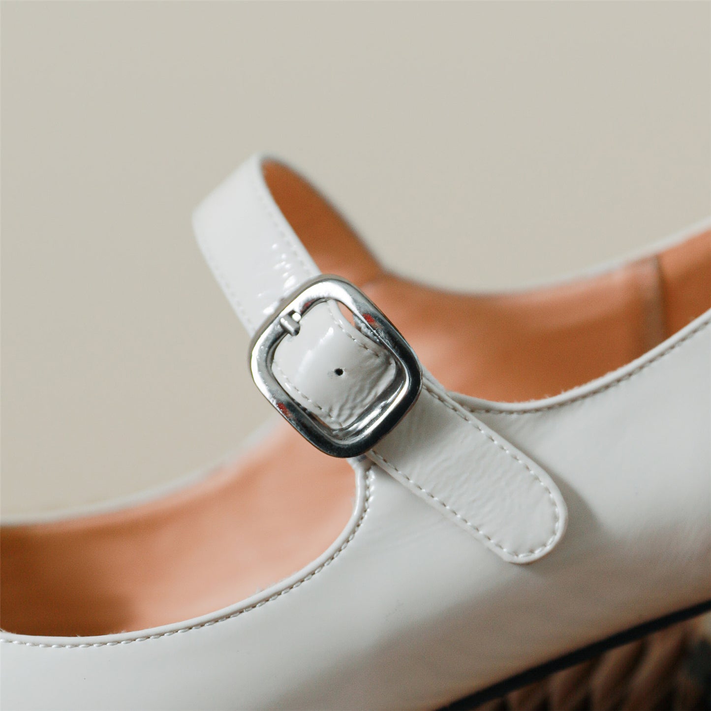 Nine Seven Glossy Patent Leather Women's Handmade Chunky Heel Square Toe Buckle Mary Jane Pumps