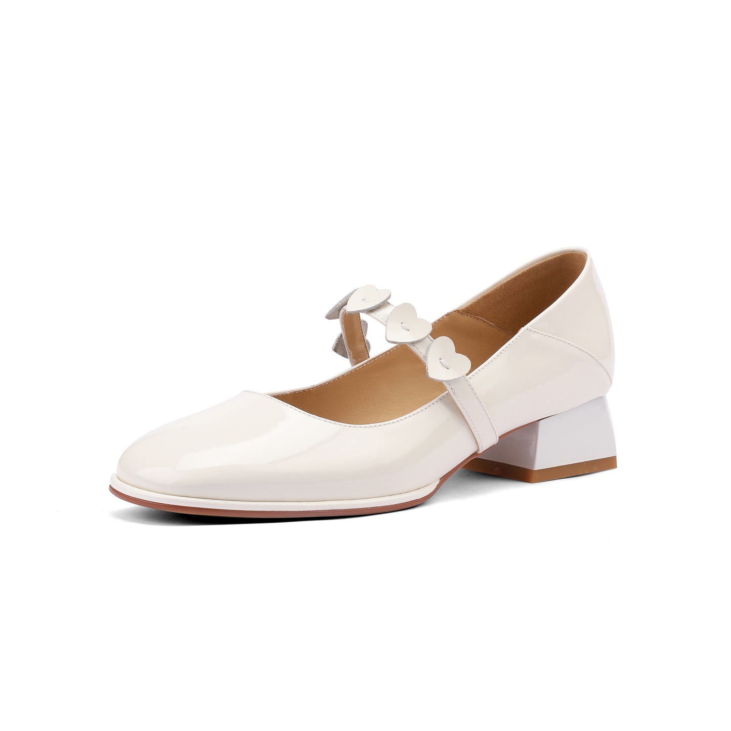 Nine Seven Women's Patent Leather Handmade Chunky Heel Slip On Loafer Mary Jane Pumps with Hearts Decor