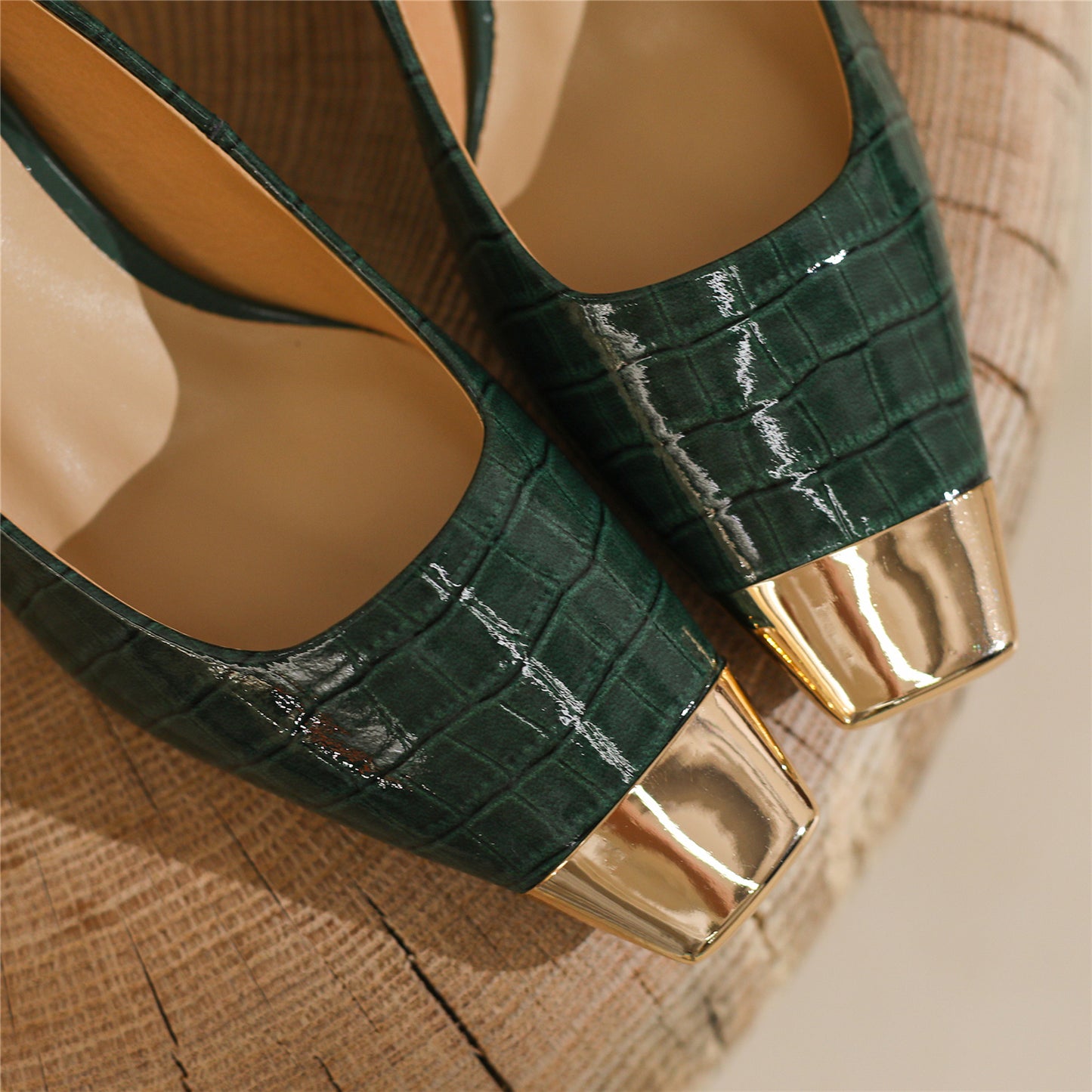 Nine Seven Women's Cap Toe Plaid Patent Leather Handmade Kitten Heel Slip On Chic Pumps Shoes