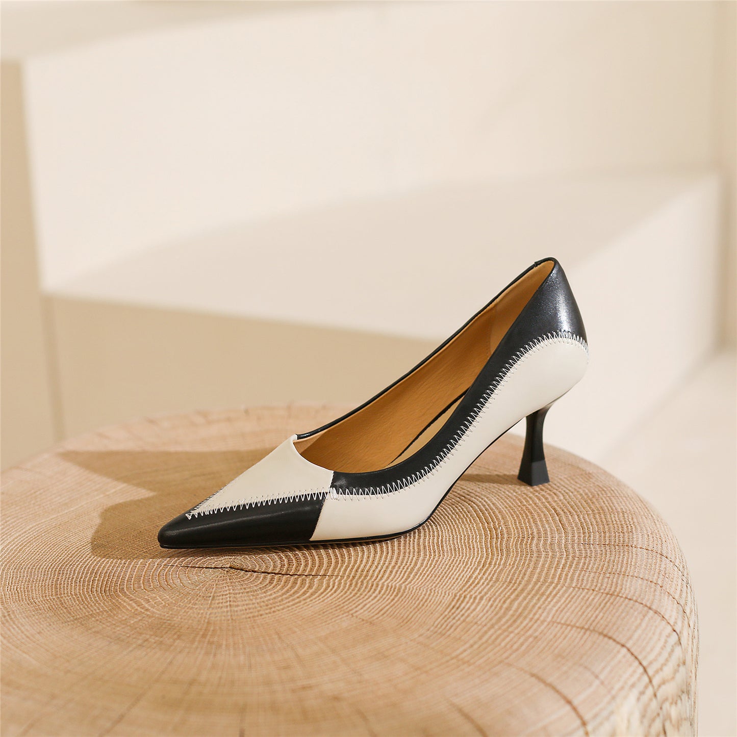 Nine Seven Women's Pointed Toe Multicolor Genuine Leather Handmade Stiletto Mid Heel Trendy Pumps Shoes