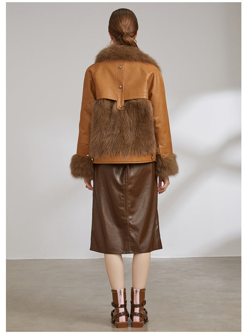 Nine Seven Fox Fur Coat Women's Genuine Leather Jacket Customization