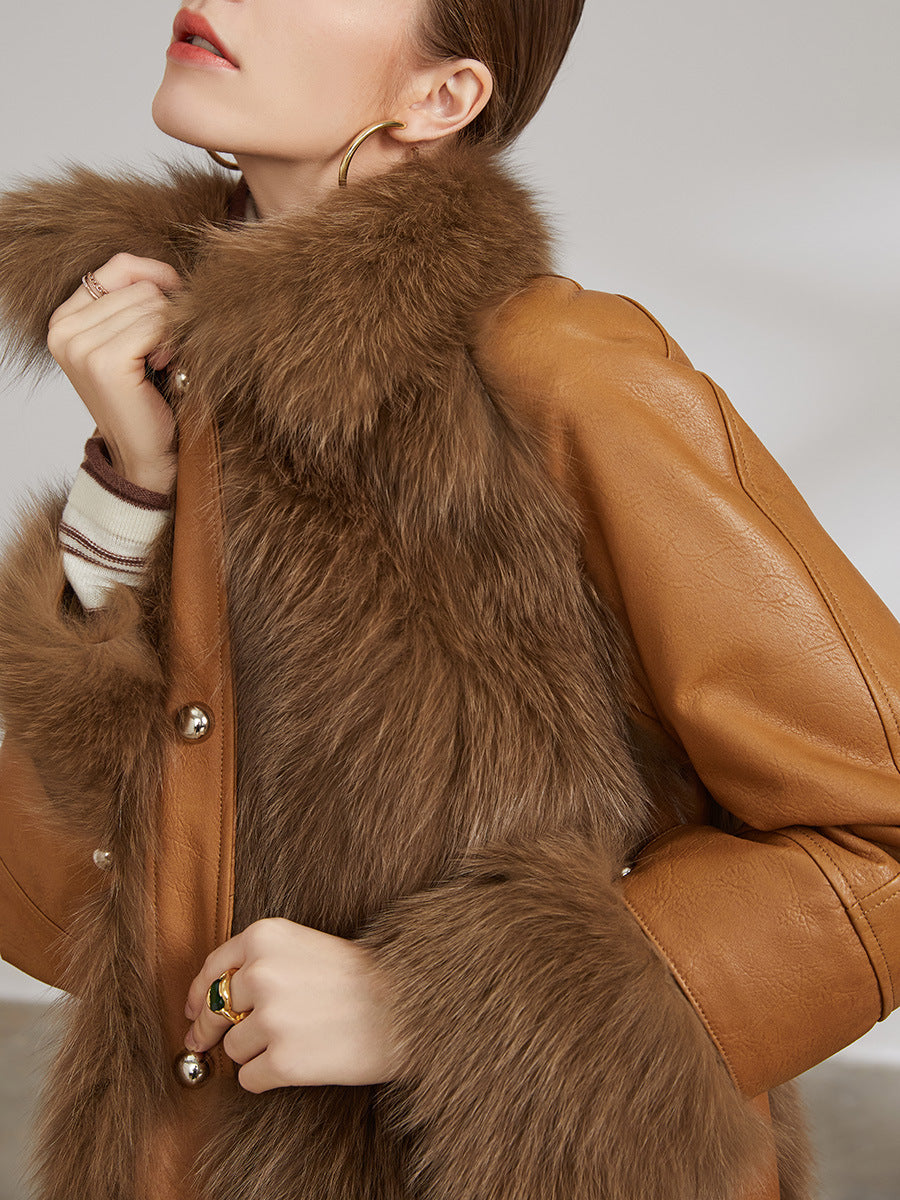 Nine Seven Fox Fur Coat Women's Genuine Leather Jacket Customization