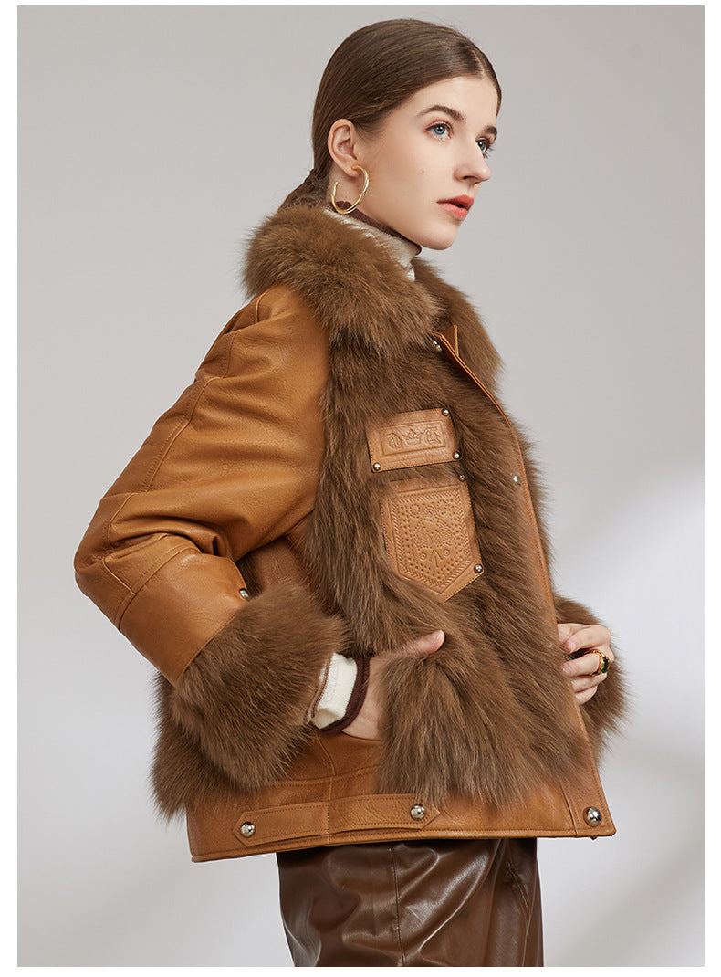 Nine Seven Fox Fur Coat Women's Genuine Leather Jacket Customization