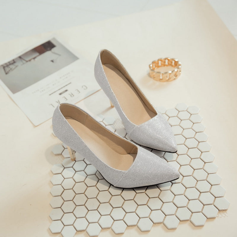 Nine Seven Women's Handmade Pointed Toe Glitter Stiletto Heel Weeding Pumps Shoes