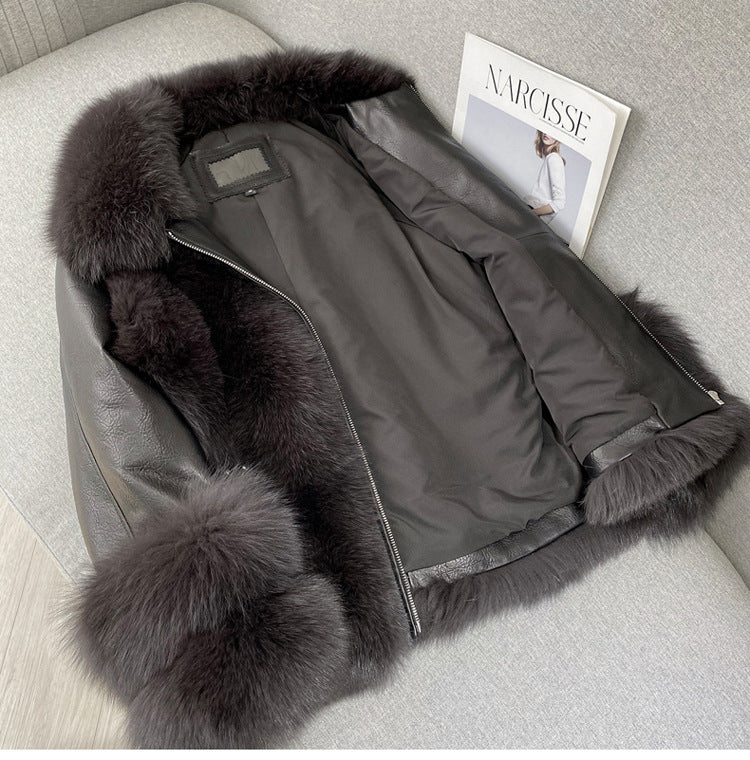 Nine Seven Fox Fur Women's Genuine Leather Jacket Coat Customization