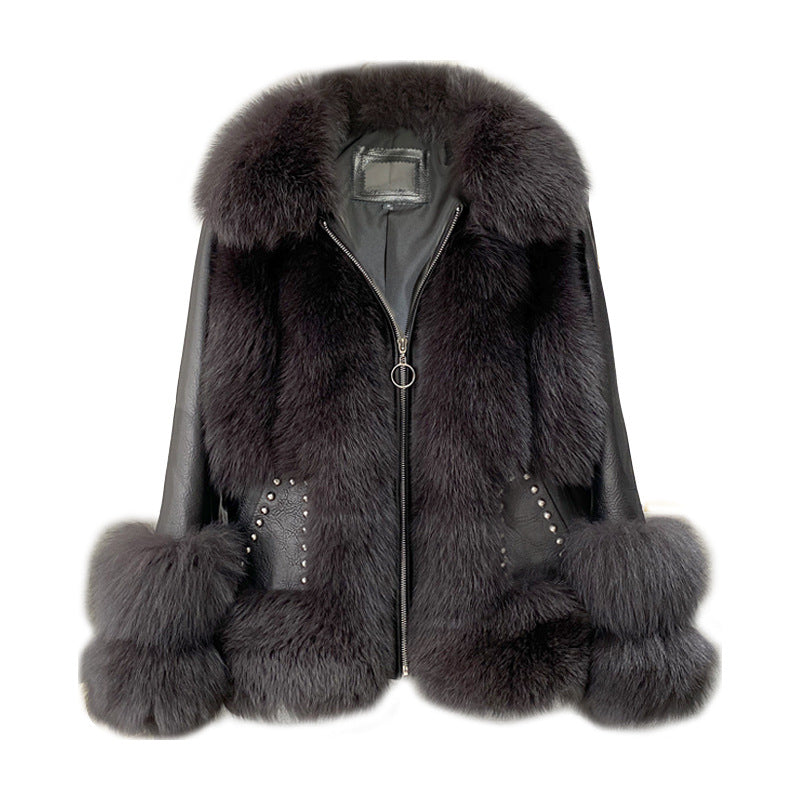 Nine Seven Fox Fur Women's Genuine Leather Jacket Coat Customization