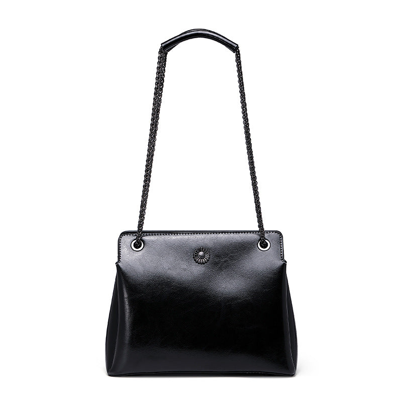 Nine Seven Genuine Leather Women's Chain Strap Shoulder Bag with Outside Pocket