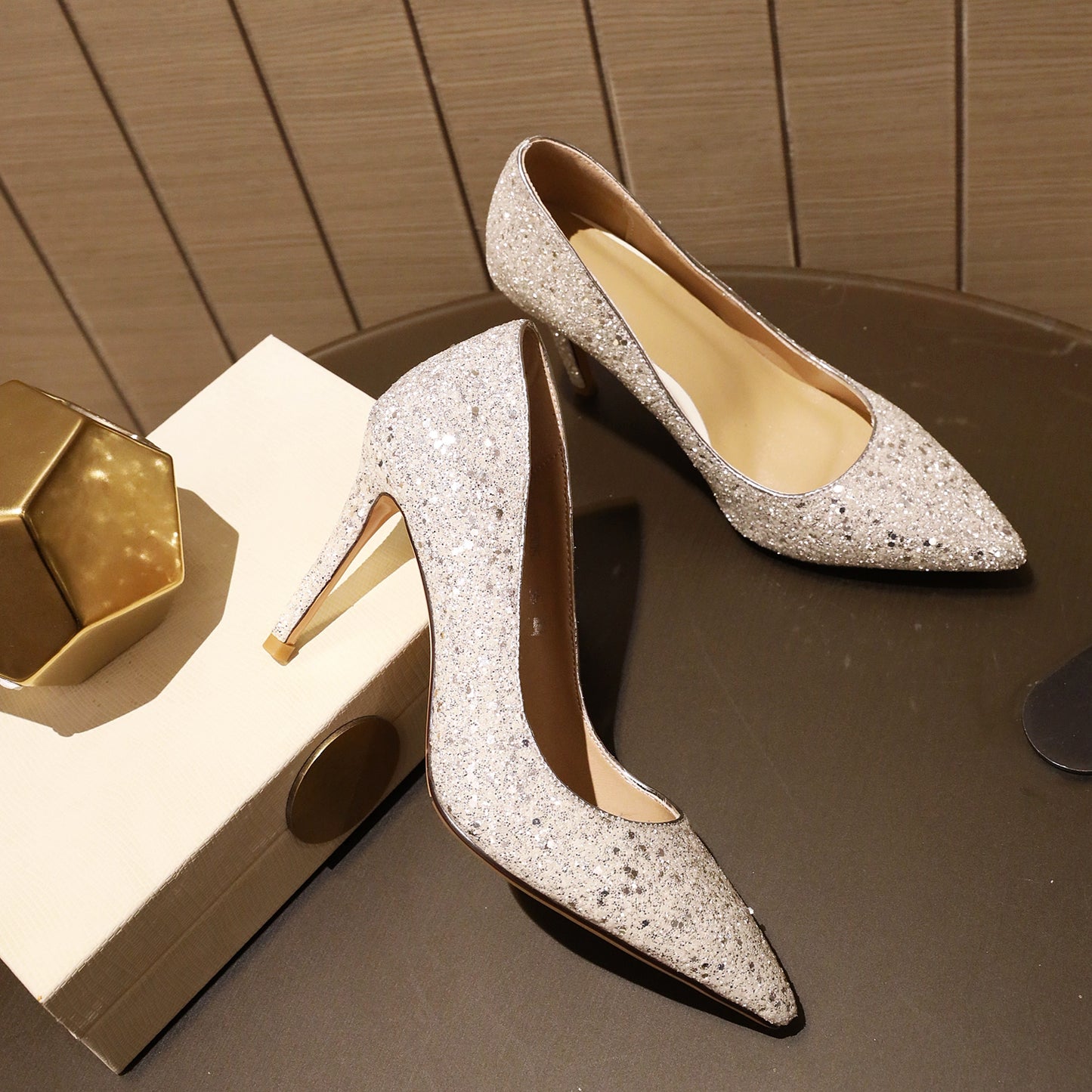 Nine Seven Women's Handmade Glitter Sequins High Stiletto Heel Slip On Wedding Party Loafer Pumps Shoes