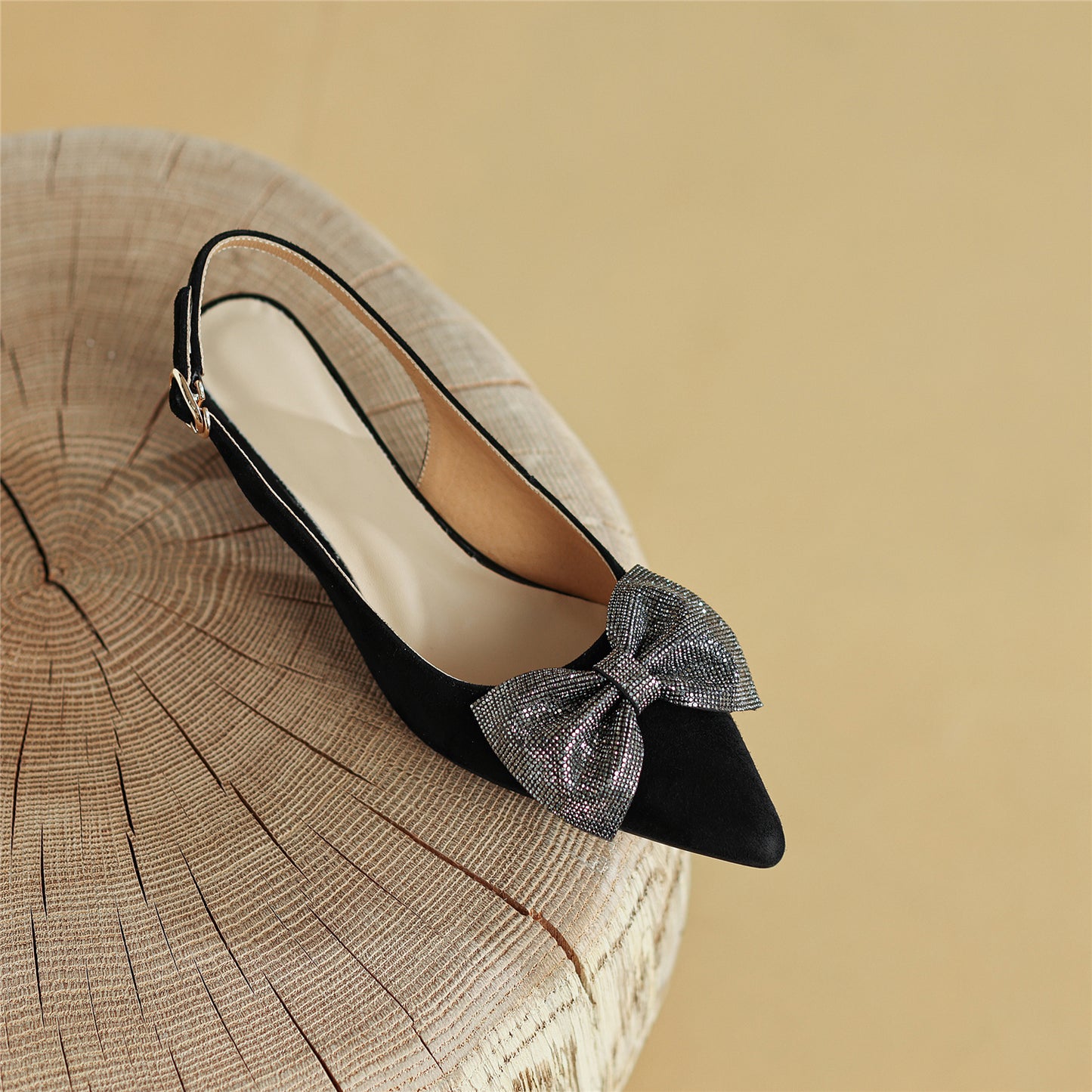 Nine Seven Women's Pointed Toe Suede Leather Handmade Buckle Cute Kitten Heels Slingbacks with Bowknot
