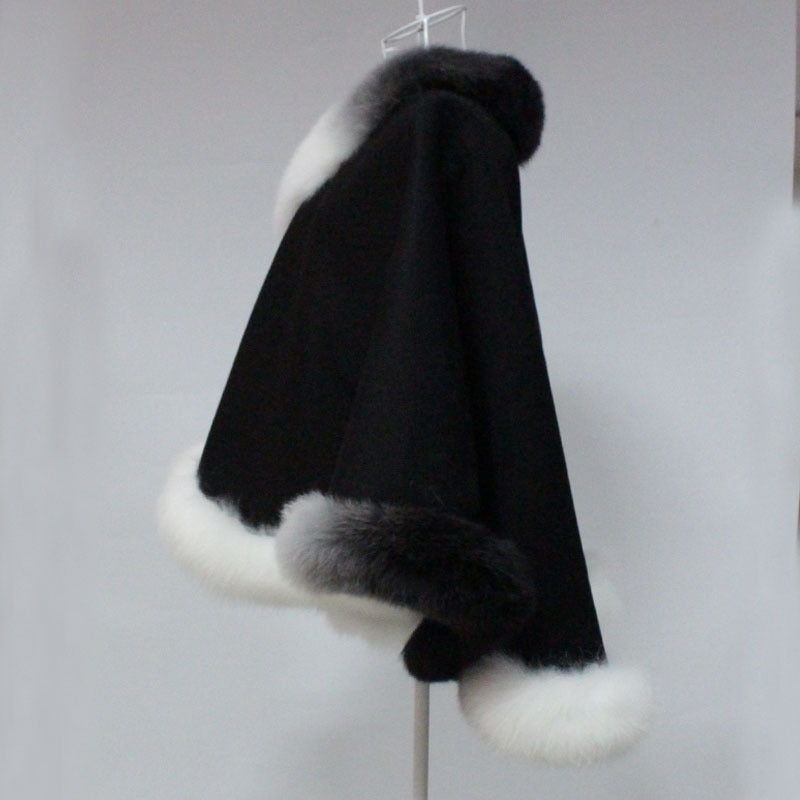 Nine Seven Fox Fur Warm Cloak Coat Women's Cape Coat Shawl Customization