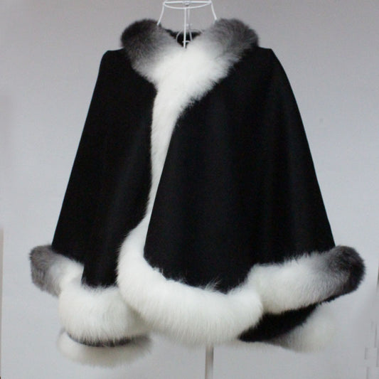 Nine Seven Fox Fur Warm Cloak Coat Women's Cape Coat Shawl Customization