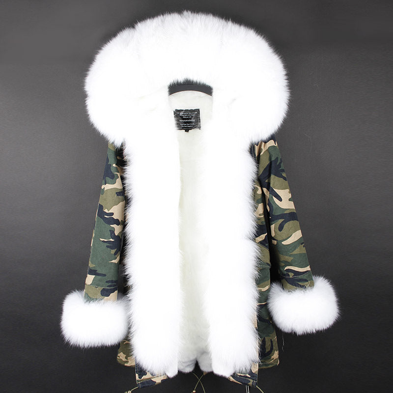 Nine Seven Rabbit Fur Women's Comouflage Overcoat Winter Parka Coats Customization
