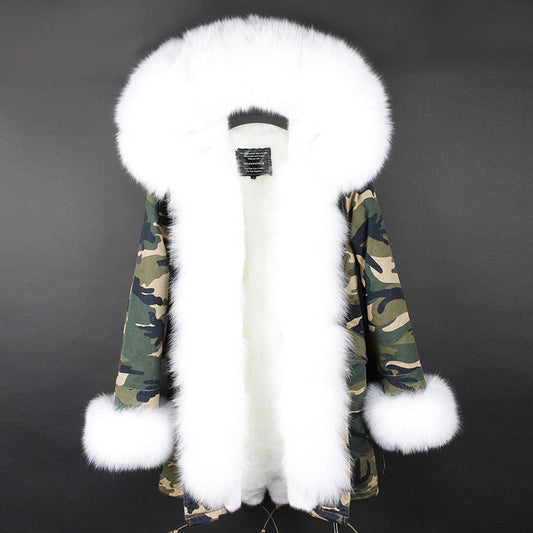 Nine Seven Rabbit Fur Women's Comouflage Overcoat Winter Parka Coats Customization