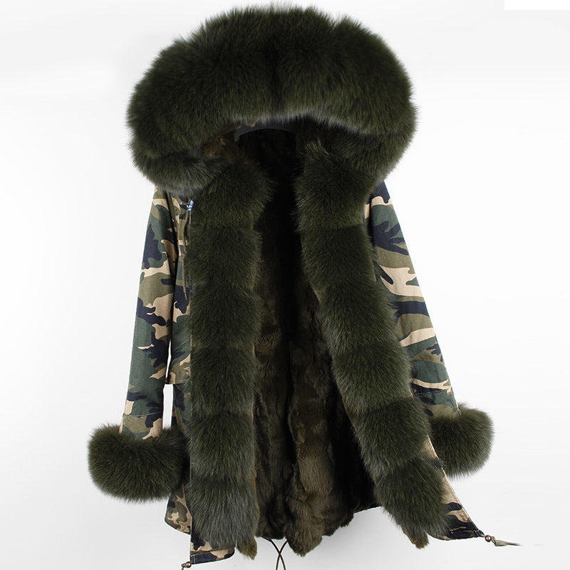 Nine Seven Rabbit Fur Women's Comouflage Overcoat Winter Parka Coats Customization