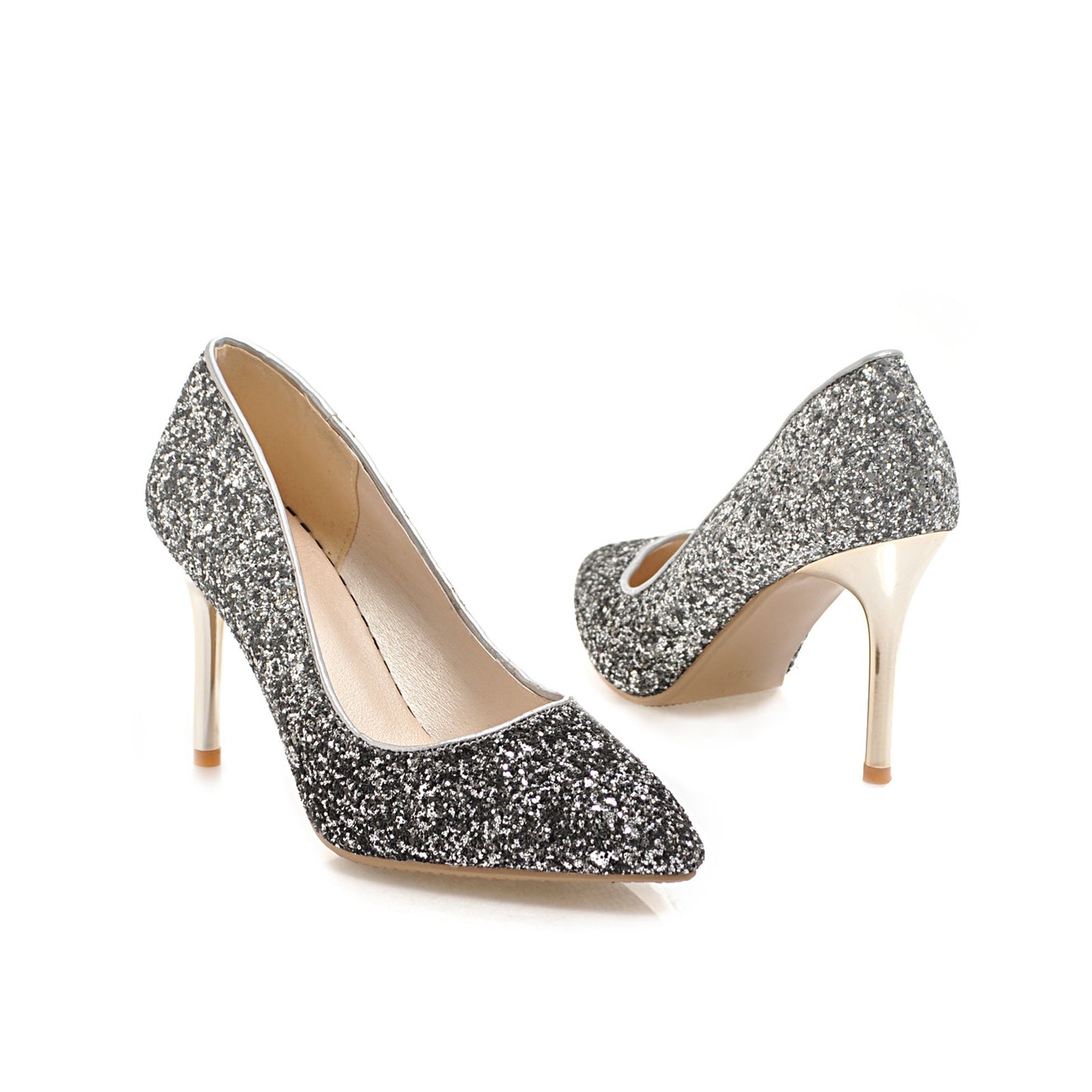 Nine Seven Women's Pointed Toe Handmade High Stiletto Heel Glitter Weeding Party Loafer Pumps Shoes