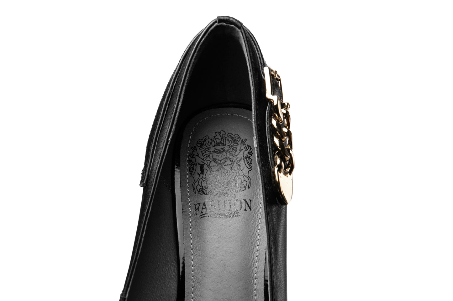 Nine Seven Genuine Leather Women's Handmade Pointed Toe Metal Chain Decor Mid Heel Pumps