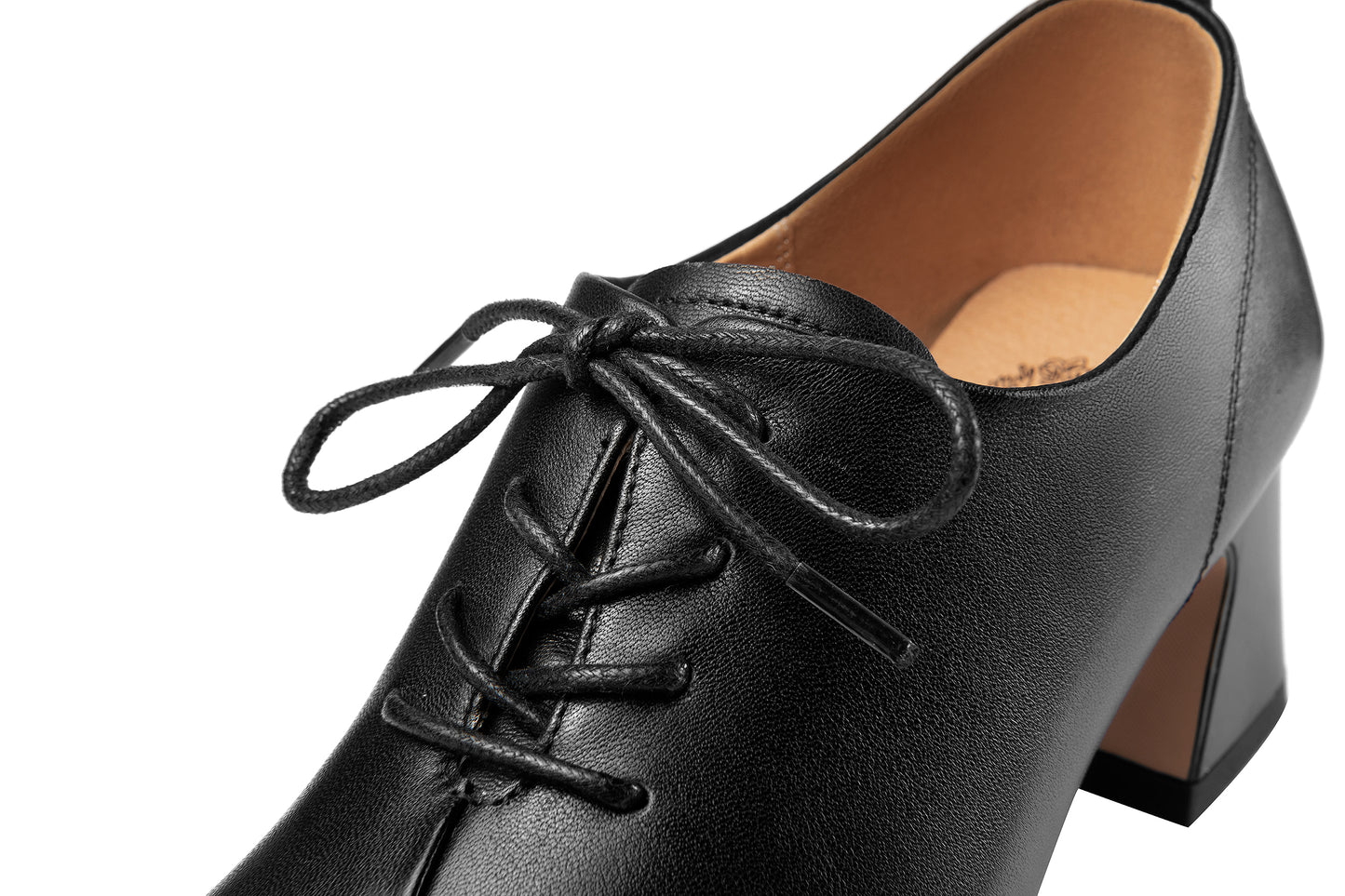 Nine Seven Handmade Women's Genuine Leather Textured Square Toe Front Lace Up Low Chunky Heel Oxford Pumps