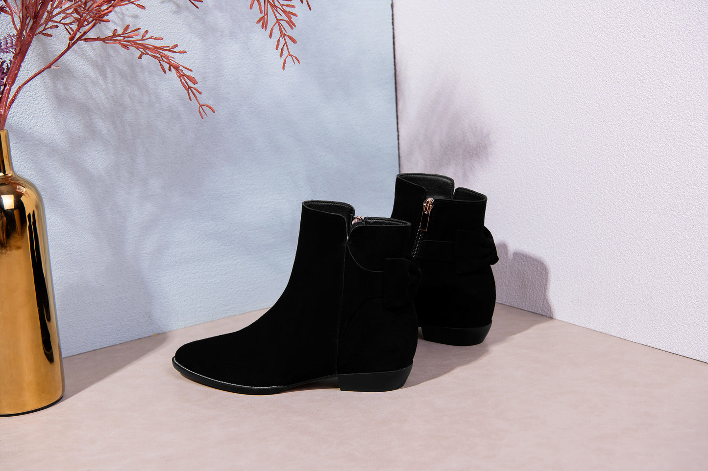 Nine Seven Women's Pointed Toe Suede Leather Handmade Inner Heels Side Zip Up Casual Ankle Boots