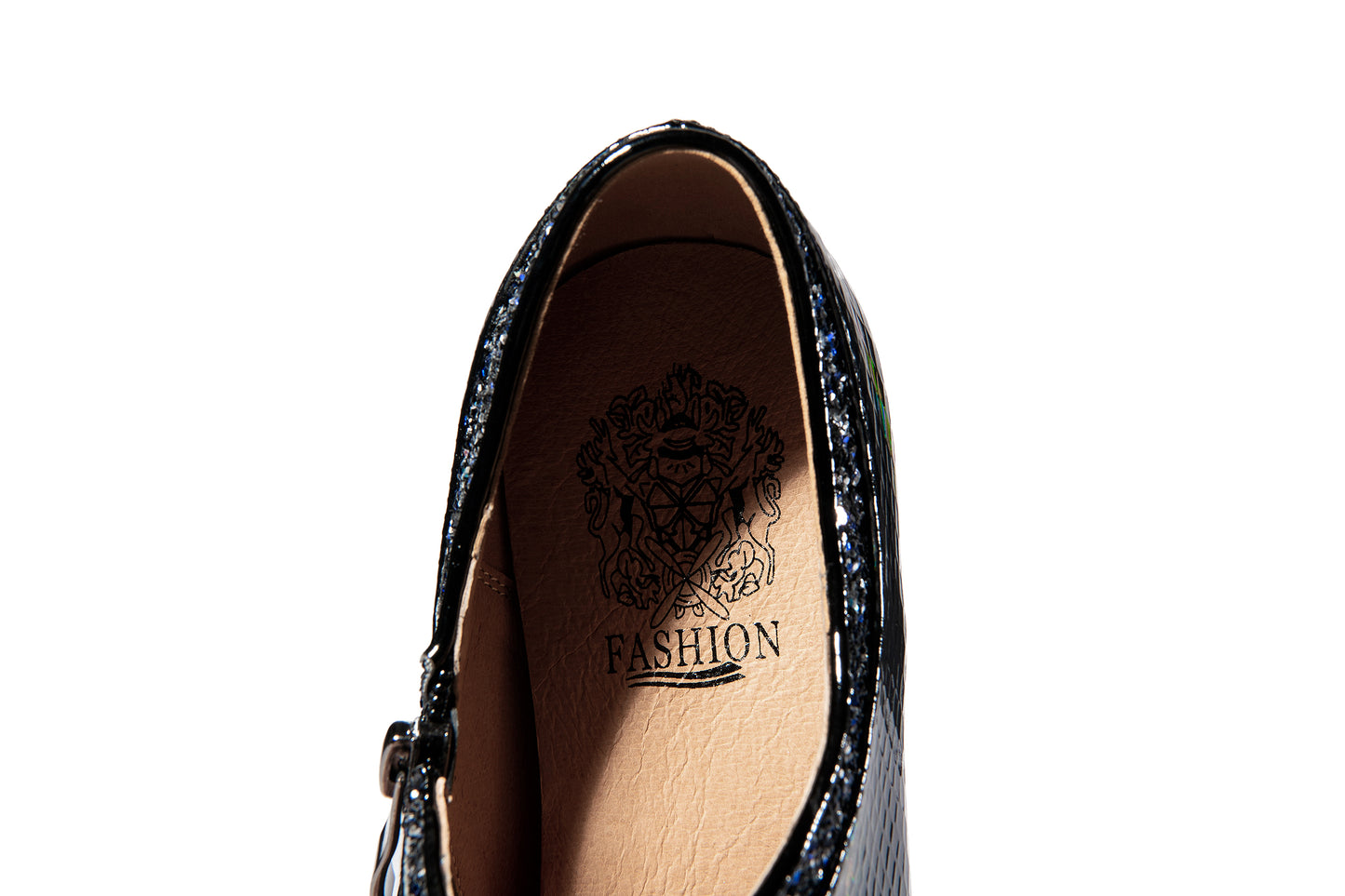 Nine Seven Handmade Women's Glossy Patent Leather Slip On Side Zipper Pointed Toe Low Spool Heel Pumps Shoes