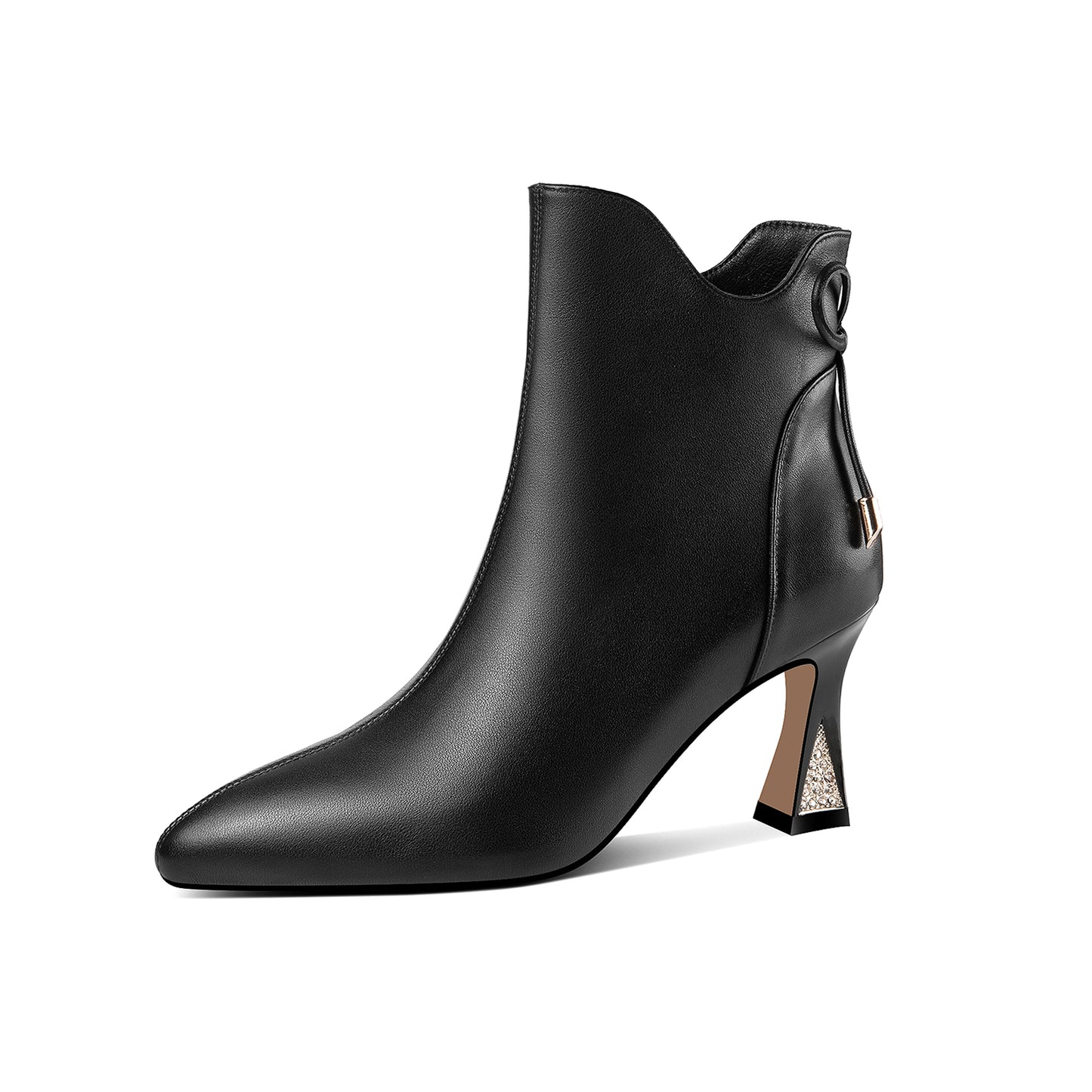 Nine Seven Handmade Women's Genuine Leather Rhinestones Bowknot Pointed Toe Side Zipper Mid Spool Heel Ankle Boots