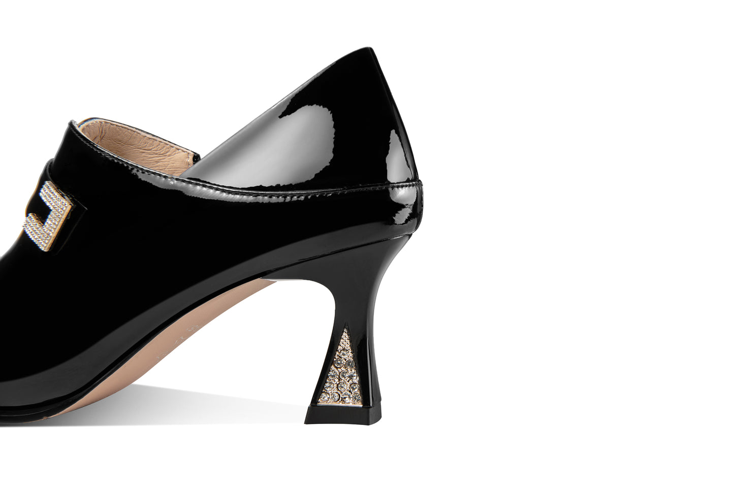 Nine Seven Women's Pointed Toe Glossy Patent Leather Handmade Side Zip Up Rhinestone Mid Heels Stylish Pumps