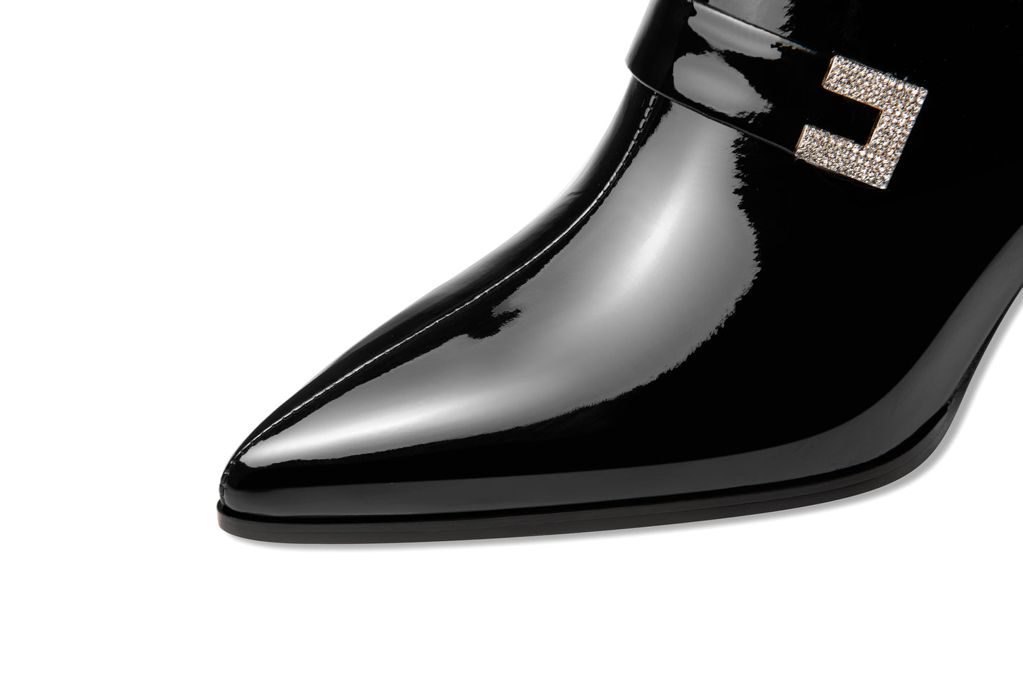 Nine Seven Women's Pointed Toe Glossy Patent Leather Handmade Side Zip Up Rhinestone Mid Heels Stylish Pumps