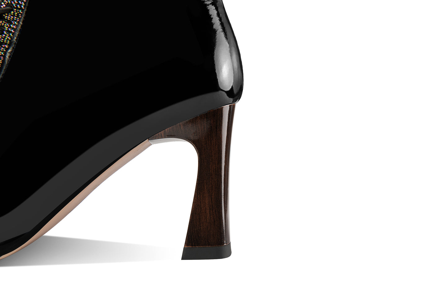 Nine Seven Handmade Women's Patent Leather Rhinestones Front Lace Up Pointed Toe Mid Chunky Heel Ankle Boots