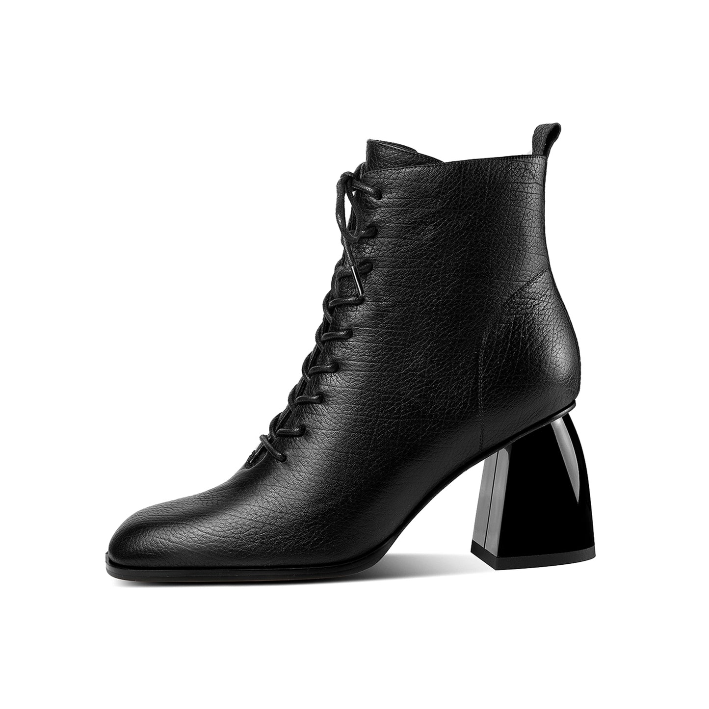 Nine Seven Women's Genuine Leather Square Toe Handmade Selftie Side Zipper Mid Chunky Heels Chic Ankle Boots