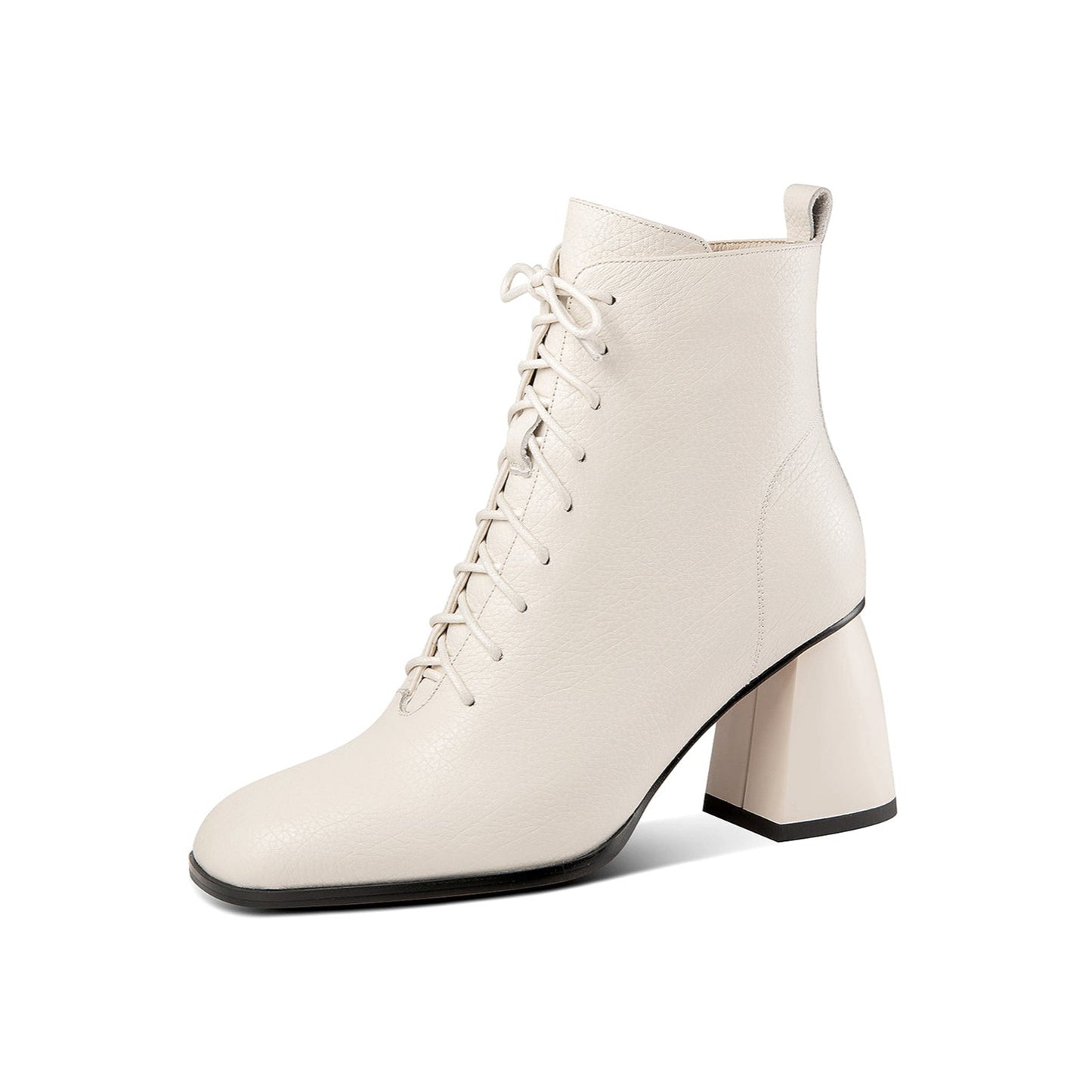 Nine Seven Women's Genuine Leather Square Toe Handmade Selftie Side Zipper Mid Chunky Heels Chic Ankle Boots