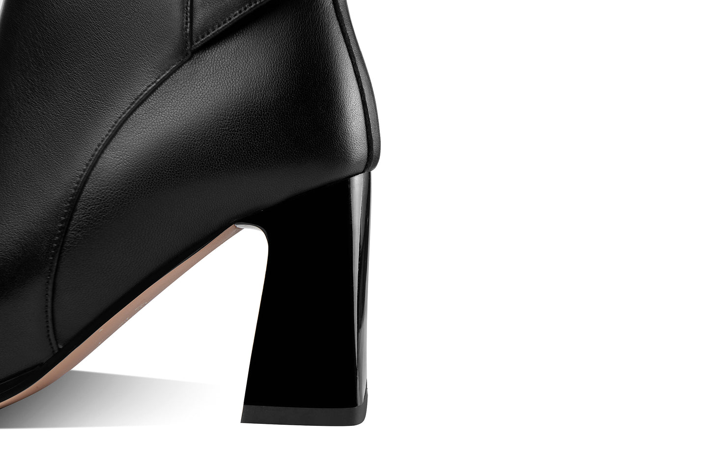 Nine Seven Handmade Women's Genuine Leather Ankle Strap Side Zipper Square Toe High Block Heel Short Boots