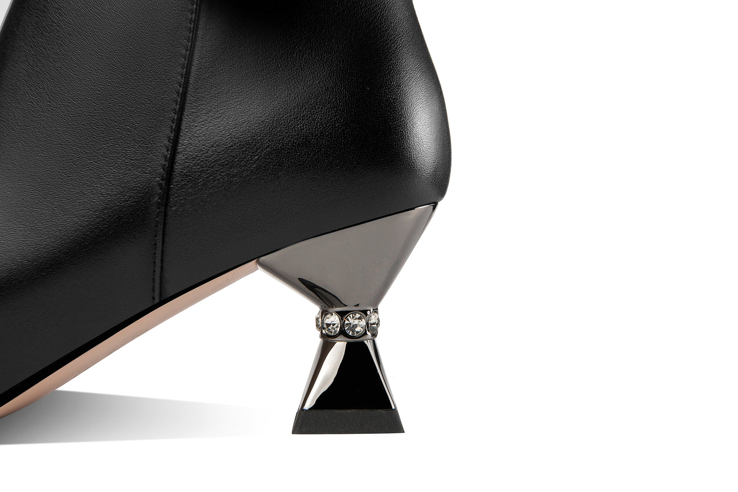 Nine Seven Handmade Women's Genuine Leather Floral Decor Pointed Toe Side Zipper Mid Spool Heel Ankle Boots