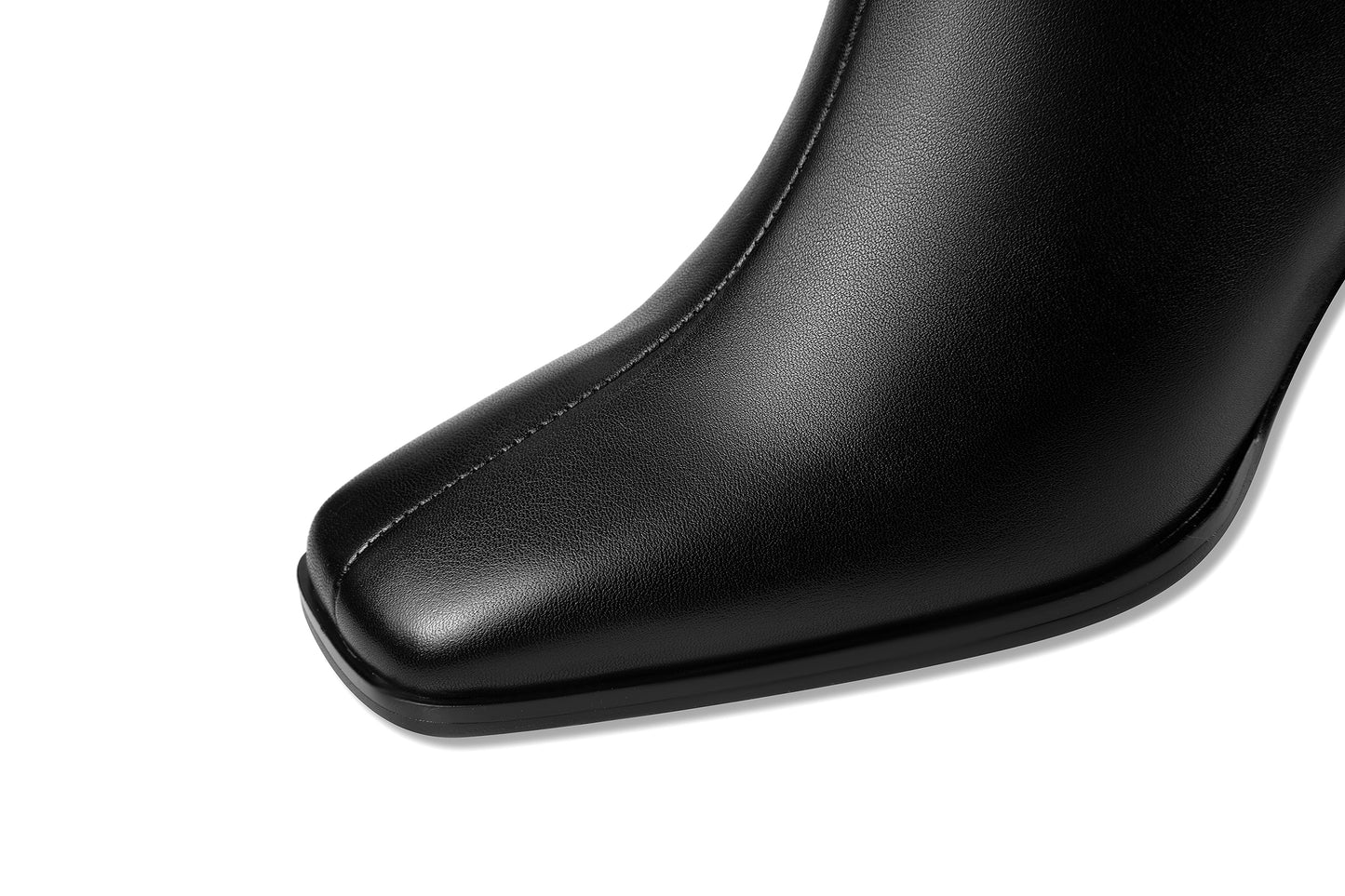 Nine Seven Women's Square Toe Genuine Leather Handmade Matal Buckle High Chunky Heel Side Zip Up Chic Ankle Boots