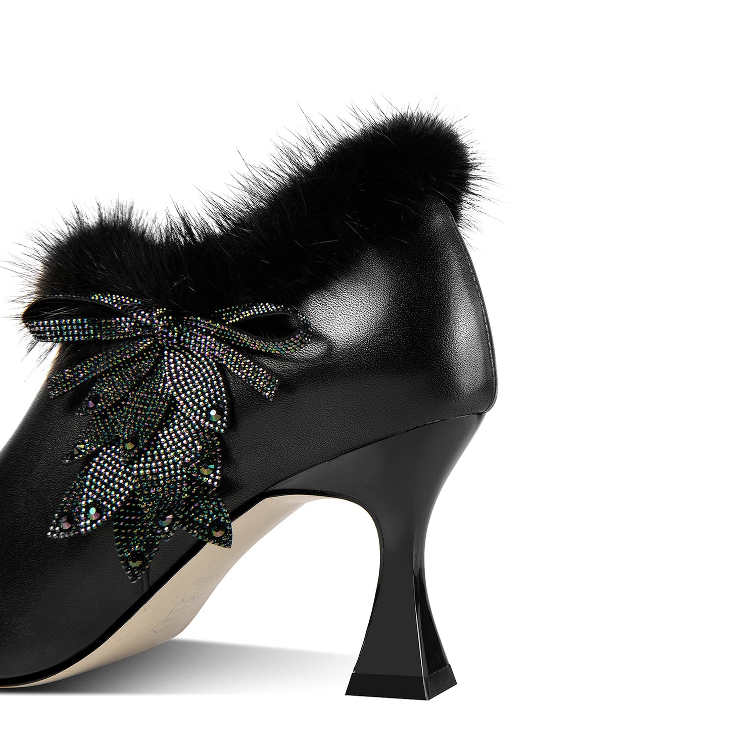 Nine Seven Women's Handmade Genuine Leather High Spool Heel Side Zip Up Floral Pattern and Fur Design Oxford Pumps