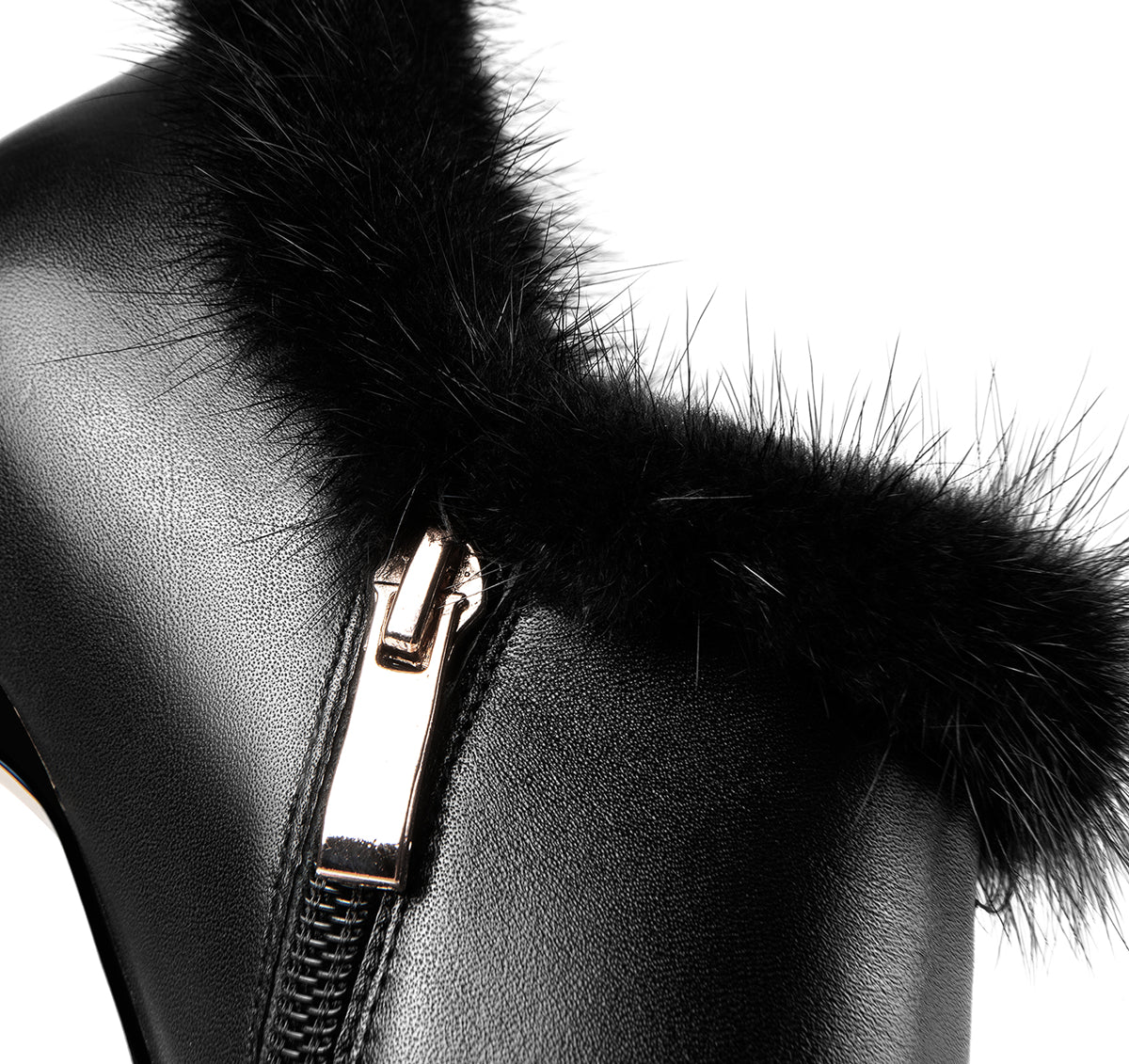 Nine Seven Women's Handmade Genuine Leather High Spool Heel Side Zip Up Floral Pattern and Fur Design Oxford Pumps