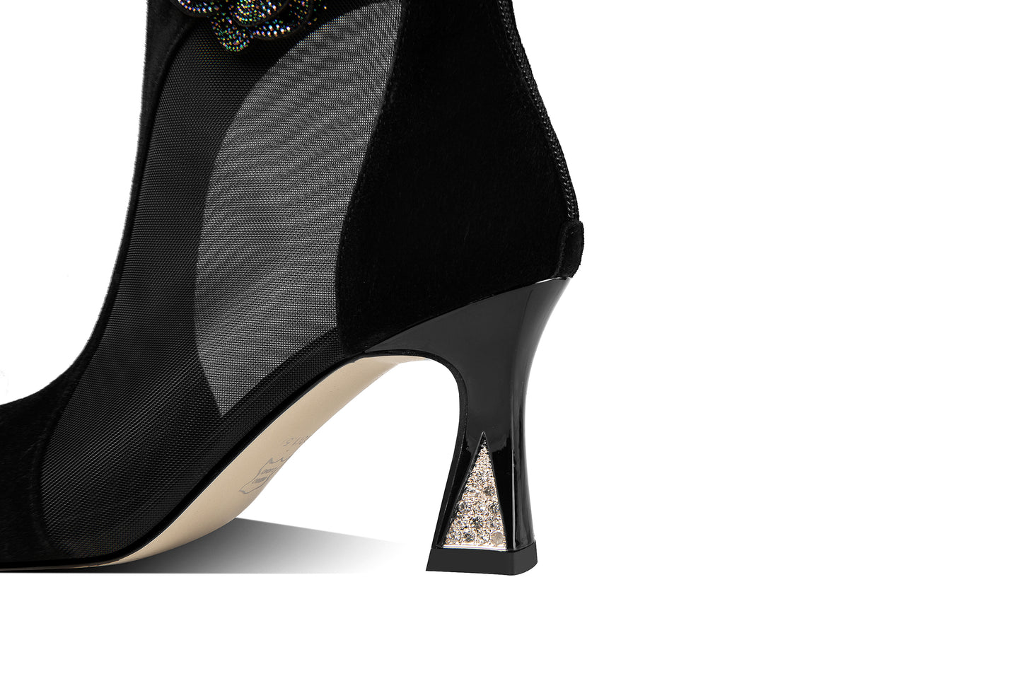 Nine Seven Women's Suede Leather Handmade Mesh Spool Heel Back Zip Up Flower Decor Black Summer Ankle Boots