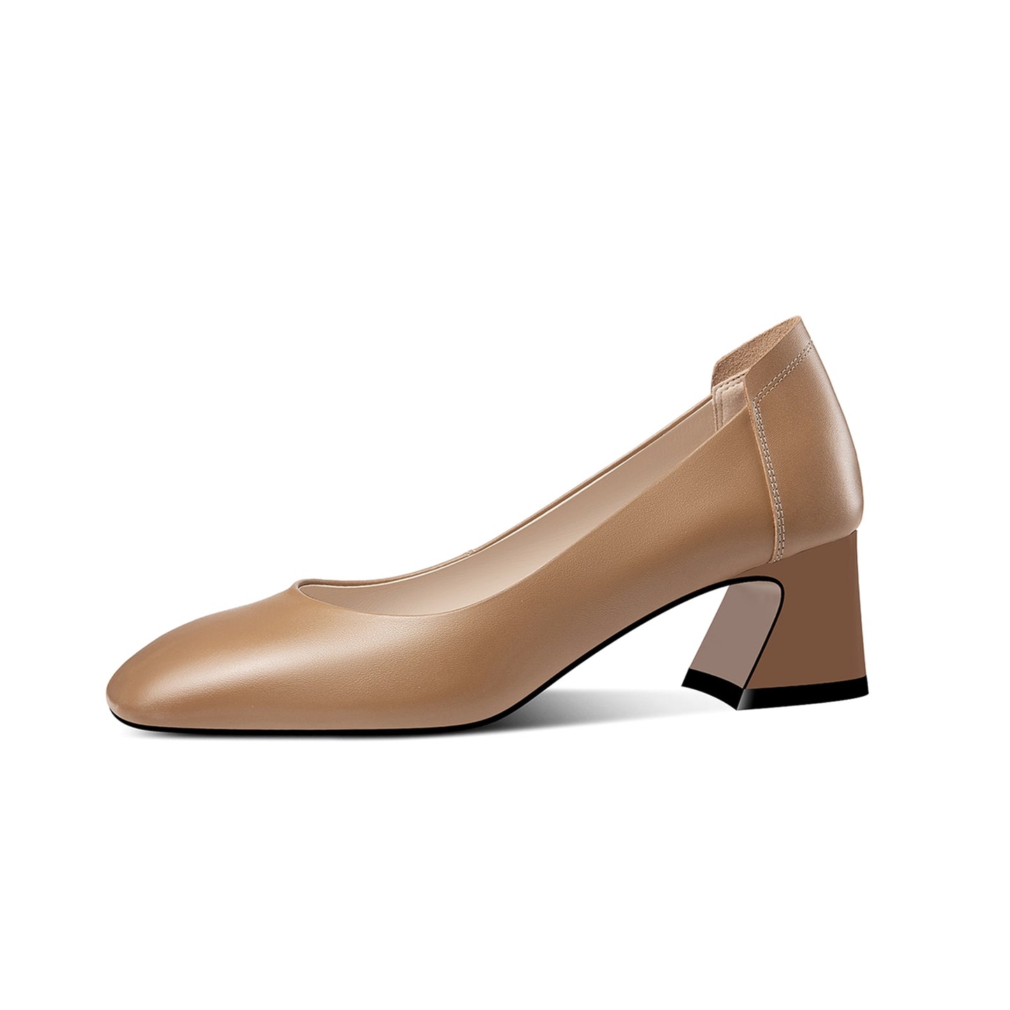 Nine Seven Women's Genuine Leather Square Toe Handmade Low Chunky Heel Casual Pumps Shoes