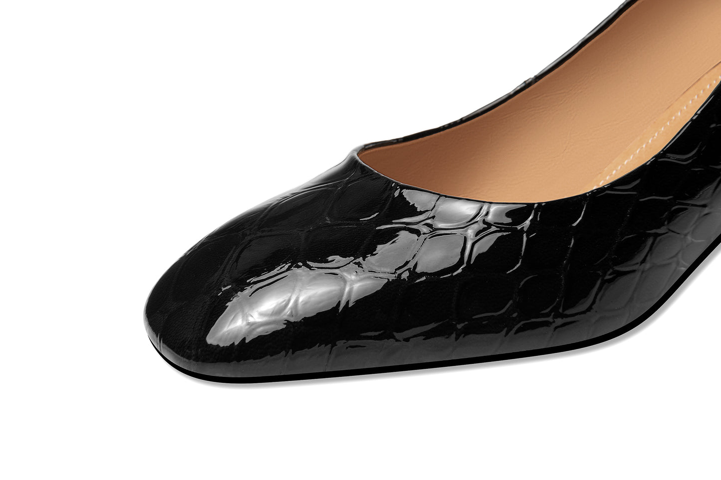 Nine Seven Women's Glossy Patent Leather Square Toe Handmade Low Chunky Heels Casual Pumps Shoes