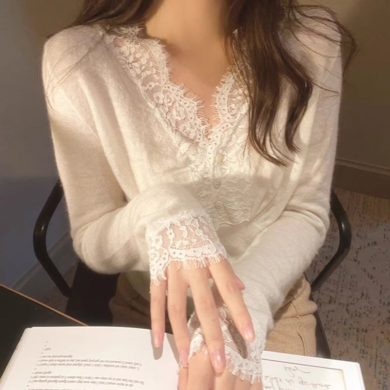 Nine Seven Lightweight Long-Sleeve V-Neck Knitwear Ready-Made Linings of Clothing