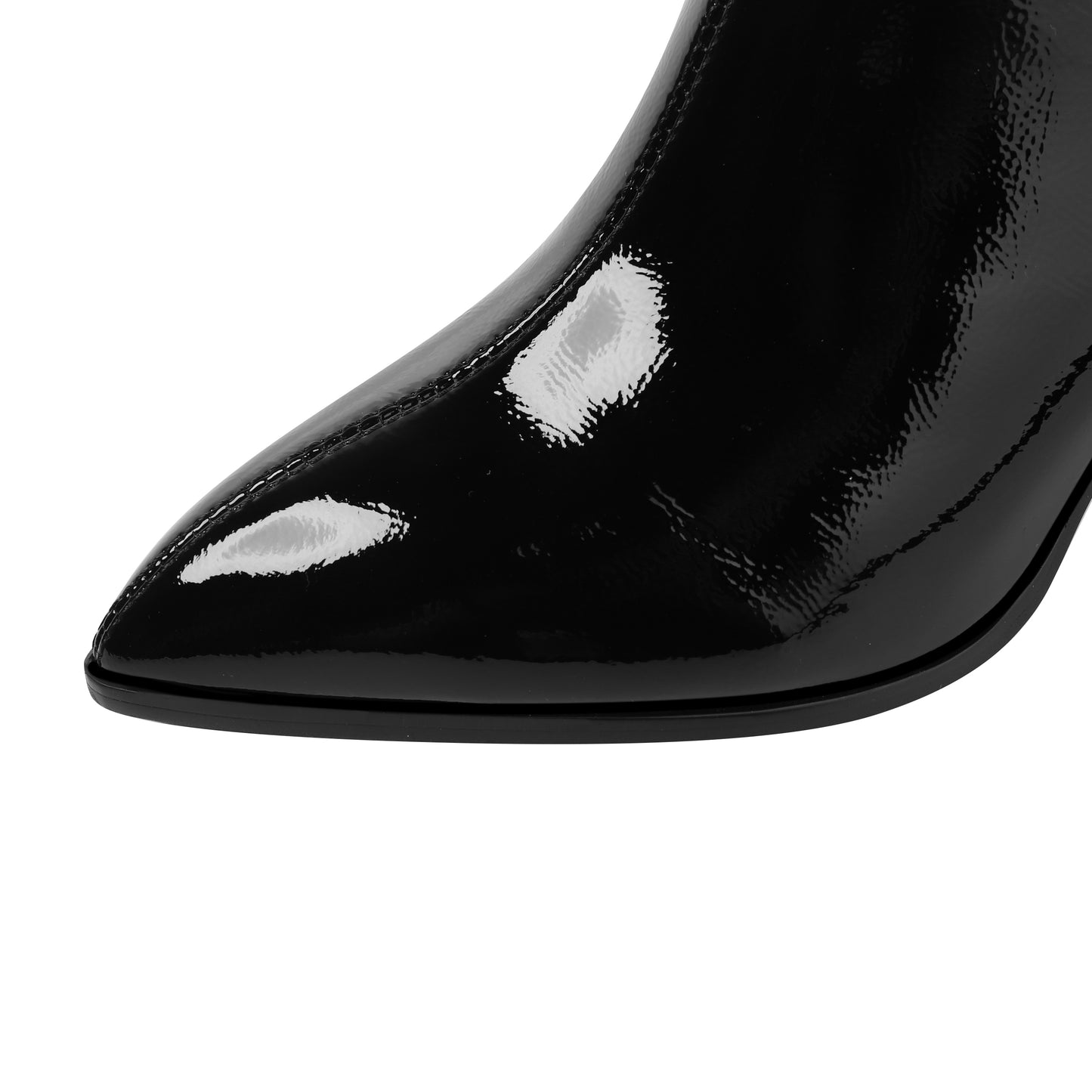 Nine Seven Women's Patent Leather Side Zipper Handmade Mid Chunky Heels with Jewelry Elegant Pumps Shoes