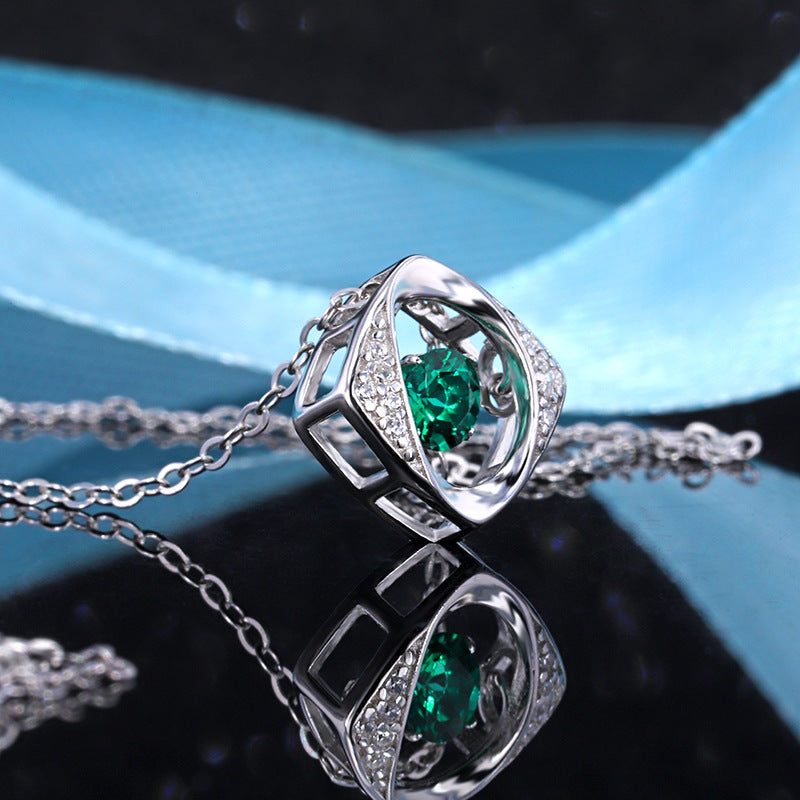 Green Crystal Moissanite Collarbone Necklaces for Women 925 Sterling Silver Jewelry Pendant Necklace Gifts