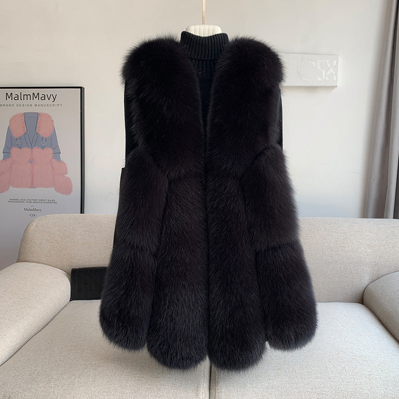 Nine Seven Women's Fox Fur Winter Vest Sleeveless Coat Customization