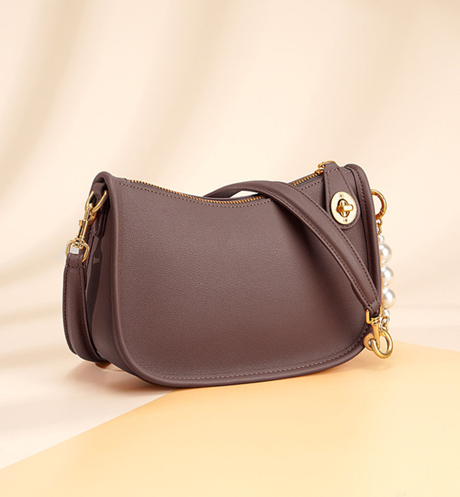 Nine Seven Genuine Leather Women's Handmade Pearls Design Zip Up Shoulder Bags Crossbody Purse